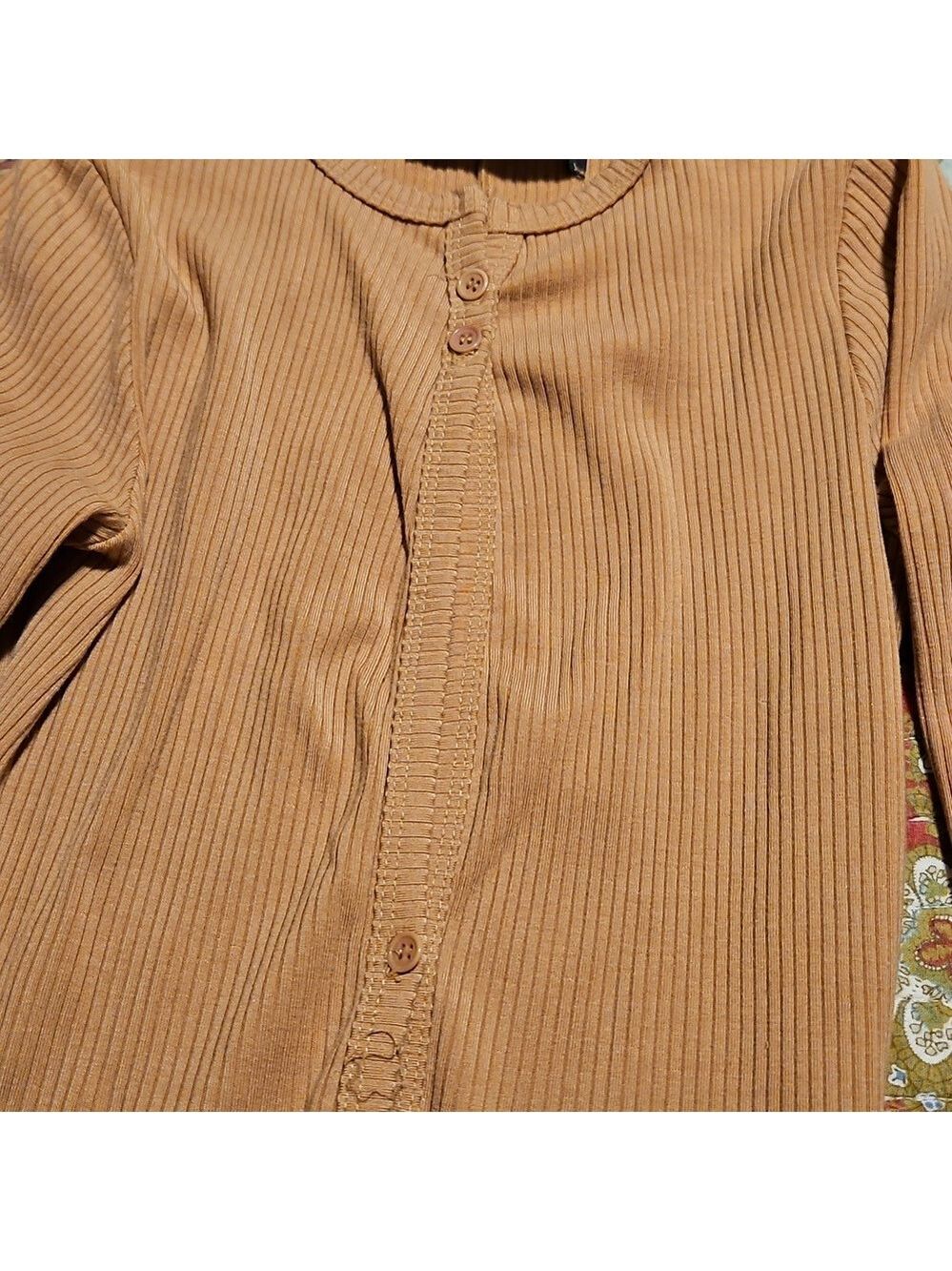 Reformation Encina Ribbed Long Sleeve Henley Bodysuit in Tan Size XXS - Picture 4 of 6